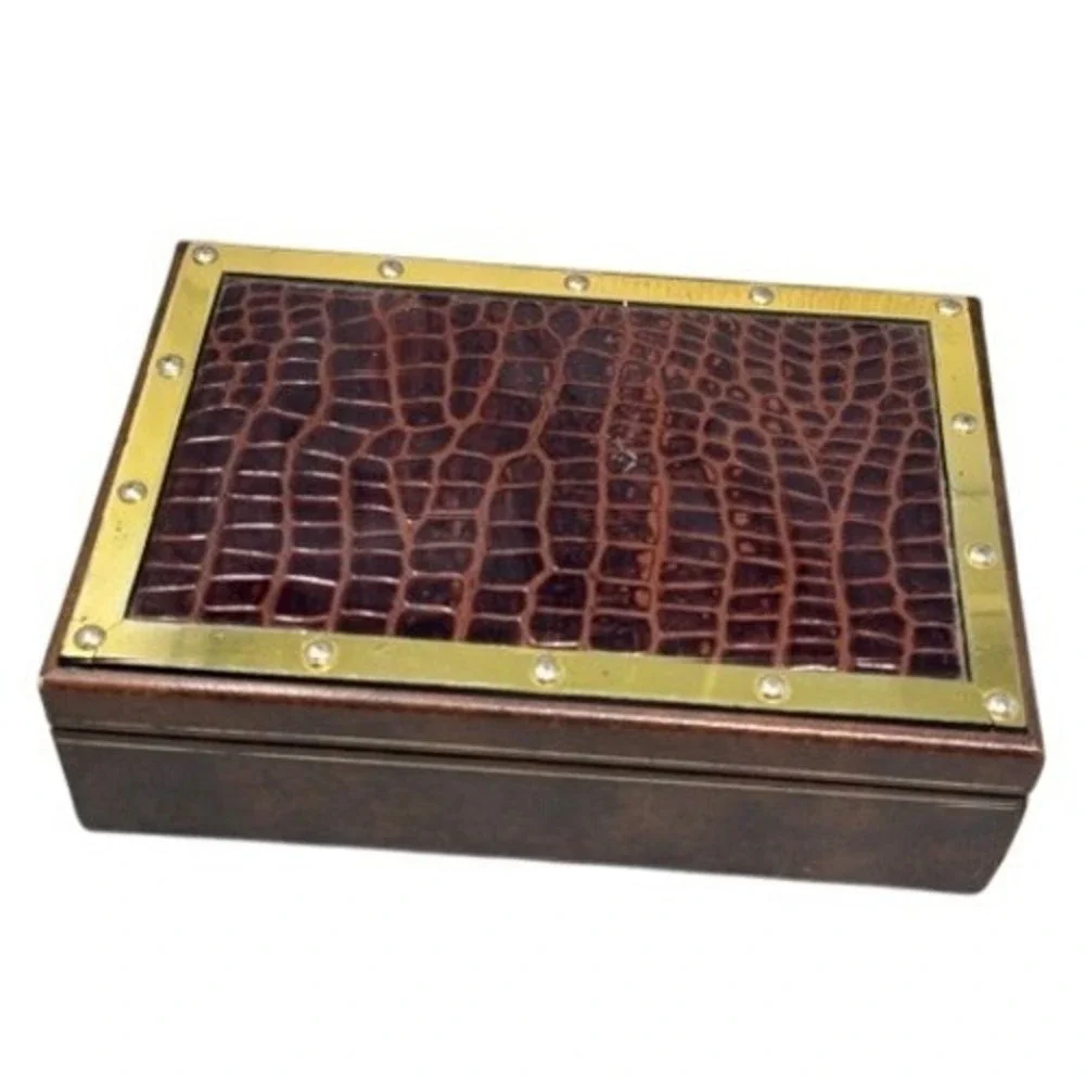 Vtg Prince Gardener Jewlery Box Brown Brass Trim Two Tier Valet Organizer